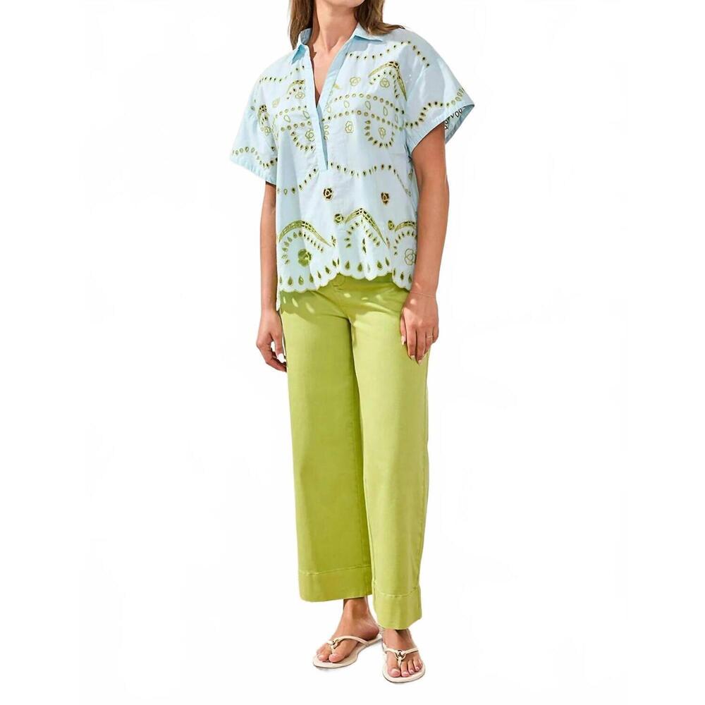 NEW TRIBAL embroidered poplin short sleeve blouse in light aqua - Picture 5 of 5